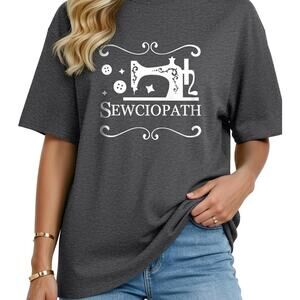 LUXVEER Womens Oversized Graphic T-shirt "Sewciopath"‎ Size XL